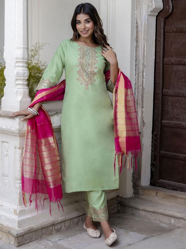 VP 9618M Kurta Set with Dupatta Foil Print Kurta Set for Women